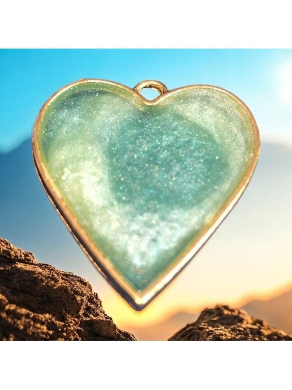 Sea Foam Green Resin Heart Pendant Necklace